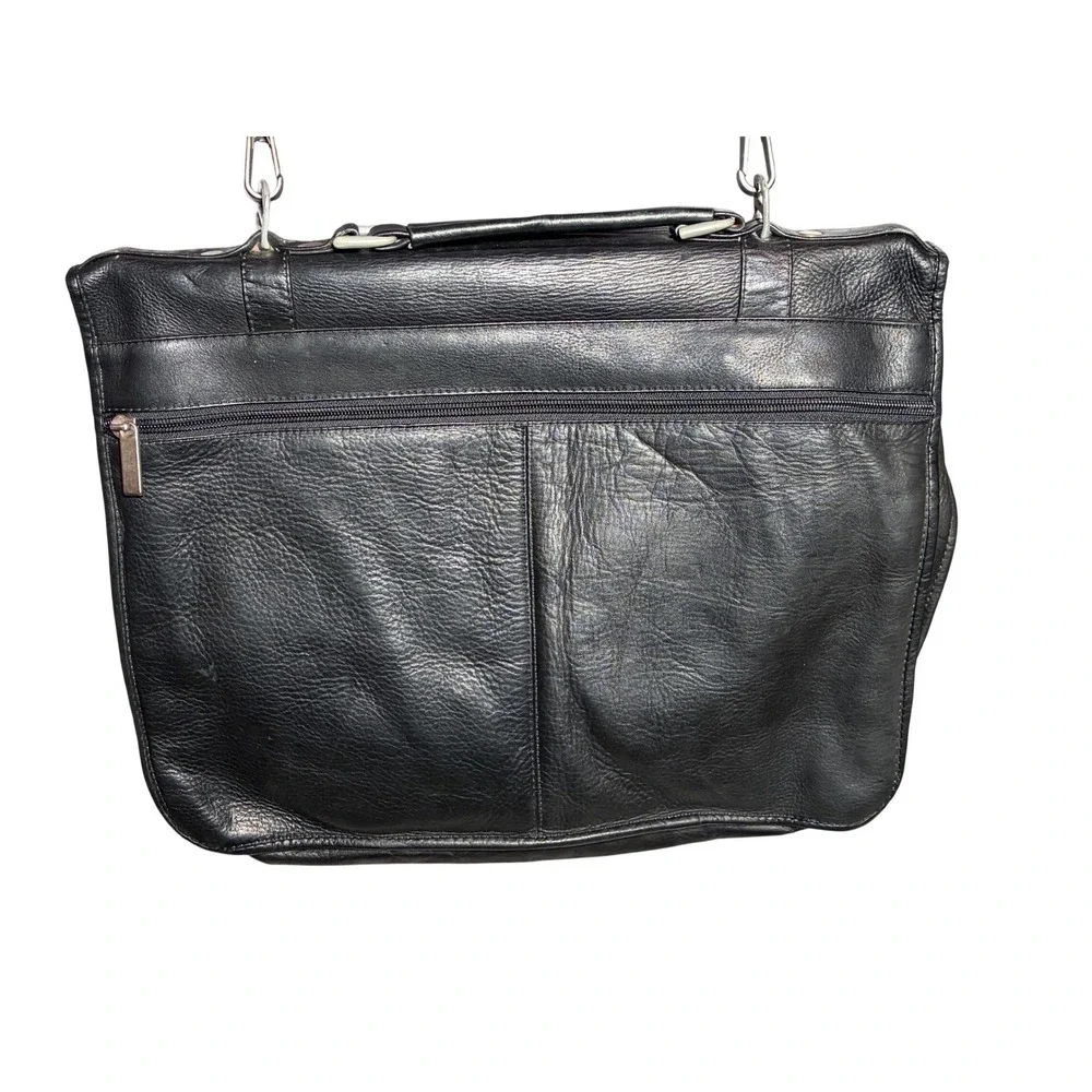 Vintage 90s Black Leather Messenger Unisex Black Large Laptop‎ Bag IMPERFECTIONS